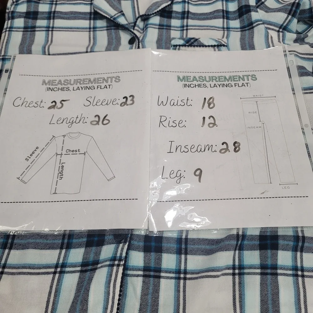 Croft & Barrow Pajama Set XL Blue PlaidFlannel Button Top Pants Lounge Sleepwear